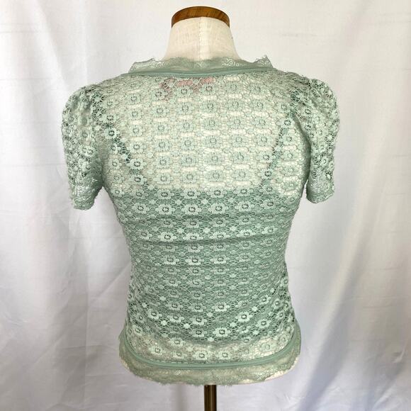 Willow Root Y2K Floral Lace Overlay Top Women XS Sage Green Coquette Cottagecore - Picture 3 of 9